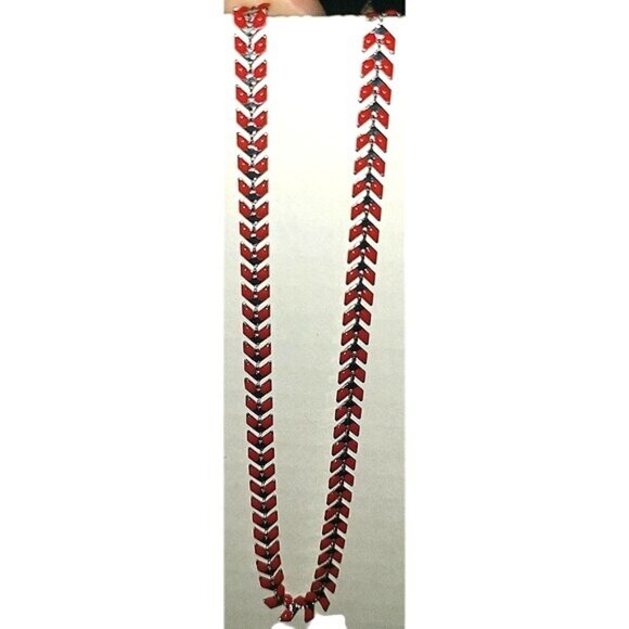 Red & Silver Chevron Enamel Chain Necklace With Lobster Clasp Fairy Like - Picture 1 of 5